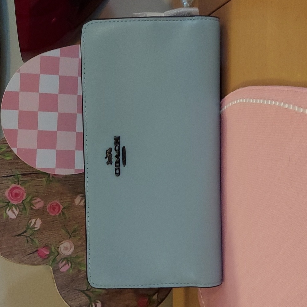 NWT Coach Skinny Wallet in Aqua/Pewter